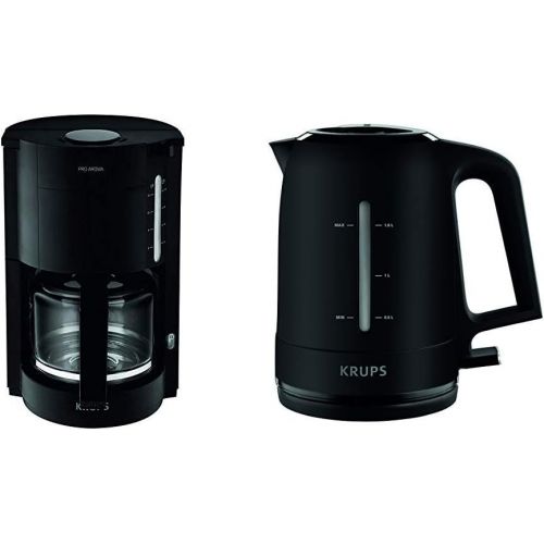  Krups F30908 Krups ProAroma Glas-Kaffeemaschine, 10 Tassen, 1.050 W im modernen Design, schwarz & BW2448 Wasserkocher Pro Aroma, 1,6 L, 2,400 W mit beleuchtetem Ein-/Ausschalter, s