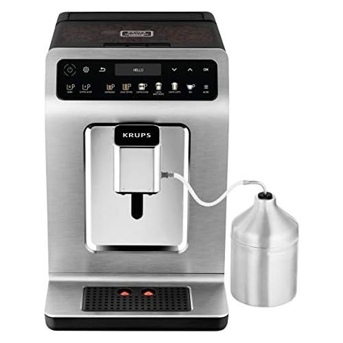  Krups EA894T Evidence Plus Kaffevollautomat, XL OLED-Farbdisplay, Barista Quattro Force Technologie, 16 Kaffee-Variationen, 3 Tee-Variationen, One-Touch-Cappuccino Funktion Titaniu