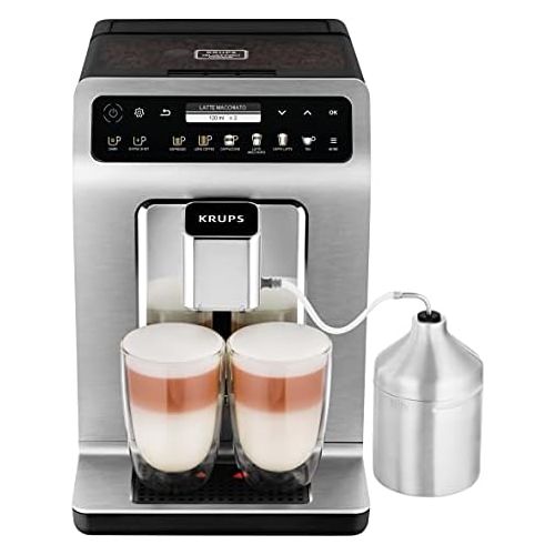  Krups EA894T Evidence Plus Kaffevollautomat, XL OLED-Farbdisplay, Barista Quattro Force Technologie, 16 Kaffee-Variationen, 3 Tee-Variationen, One-Touch-Cappuccino Funktion Titaniu