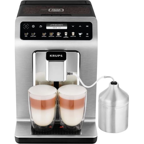  Krups EA894T Evidence Plus Kaffevollautomat, XL OLED-Farbdisplay, Barista Quattro Force Technologie, 16 Kaffee-Variationen, 3 Tee-Variationen, One-Touch-Cappuccino Funktion Titaniu