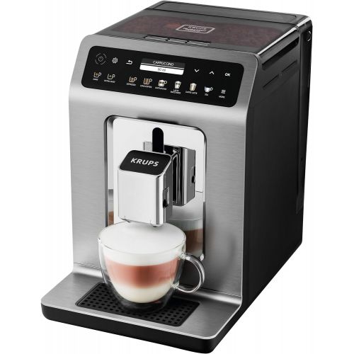  Krups EA894T Evidence Plus Kaffevollautomat, XL OLED-Farbdisplay, Barista Quattro Force Technologie, 16 Kaffee-Variationen, 3 Tee-Variationen, One-Touch-Cappuccino Funktion Titaniu