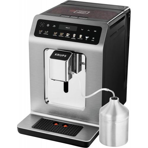  Krups EA894T Evidence Plus Kaffevollautomat, XL OLED-Farbdisplay, Barista Quattro Force Technologie, 16 Kaffee-Variationen, 3 Tee-Variationen, One-Touch-Cappuccino Funktion Titaniu