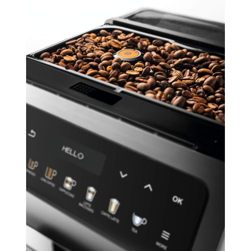  Krups EA894T Evidence Plus Kaffevollautomat, XL OLED-Farbdisplay, Barista Quattro Force Technologie, 16 Kaffee-Variationen, 3 Tee-Variationen, One-Touch-Cappuccino Funktion Titaniu