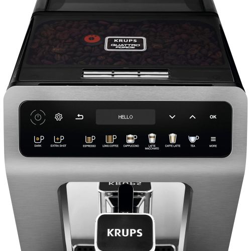  Krups EA894T Evidence Plus Kaffevollautomat, XL OLED-Farbdisplay, Barista Quattro Force Technologie, 16 Kaffee-Variationen, 3 Tee-Variationen, One-Touch-Cappuccino Funktion Titaniu