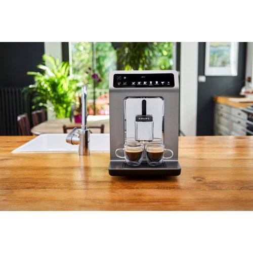  Krups EA894T Evidence Plus Kaffevollautomat, XL OLED-Farbdisplay, Barista Quattro Force Technologie, 16 Kaffee-Variationen, 3 Tee-Variationen, One-Touch-Cappuccino Funktion Titaniu