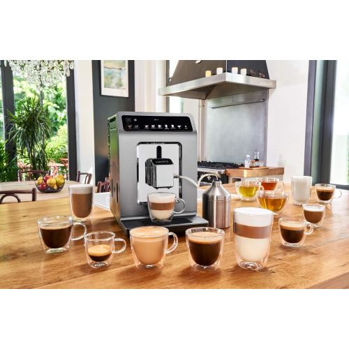  Krups EA894T Evidence Plus Kaffevollautomat, XL OLED-Farbdisplay, Barista Quattro Force Technologie, 16 Kaffee-Variationen, 3 Tee-Variationen, One-Touch-Cappuccino Funktion Titaniu