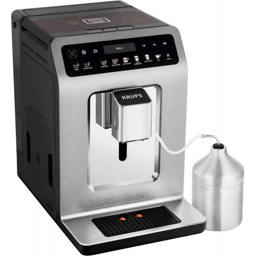  Krups EA894T Evidence Plus Kaffevollautomat, XL OLED-Farbdisplay, Barista Quattro Force Technologie, 16 Kaffee-Variationen, 3 Tee-Variationen, One-Touch-Cappuccino Funktion Titaniu