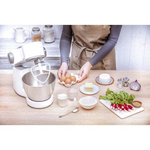  Krups KA3121 Master Perfect Kuechenmaschine; 1.000 Watt; 7 Geschwindigkeiten + Pulse- Funktion; 4L Edelstahlschuessel; inklusive 2 Zubehoer: Back- Set, Schnitzelwerk; weiss