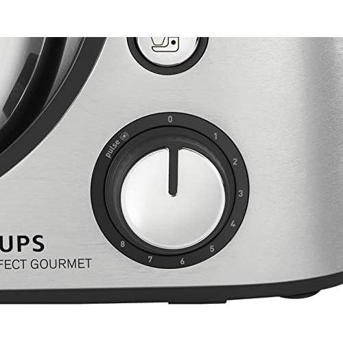  Krups KA631D Kuechenmaschine Master Perfect Gourmet; 1100 Watt; 8 Geschwindigkeiten; 4,6L Edelstahlschuessel; 5 Zubehoer: Back-Set, Flex-Bowl, Schnitzelwerk, Unterheber, Fleischwolf;