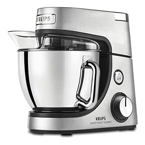  Krups KA631D Kuechenmaschine Master Perfect Gourmet; 1100 Watt; 8 Geschwindigkeiten; 4,6L Edelstahlschuessel; 5 Zubehoer: Back-Set, Flex-Bowl, Schnitzelwerk, Unterheber, Fleischwolf;