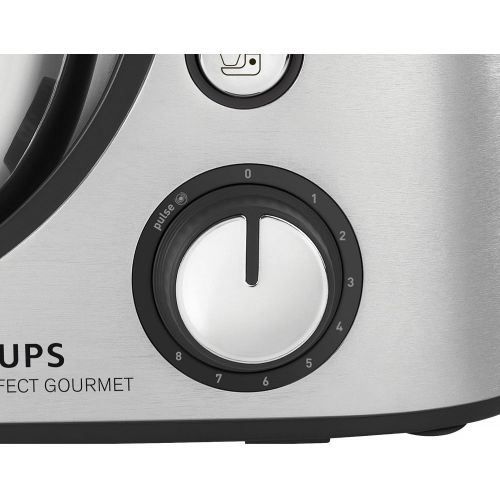  Krups KA631D Kuechenmaschine Master Perfect Gourmet; 1100 Watt; 8 Geschwindigkeiten; 4,6L Edelstahlschuessel; 5 Zubehoer: Back-Set, Flex-Bowl, Schnitzelwerk, Unterheber, Fleischwolf;