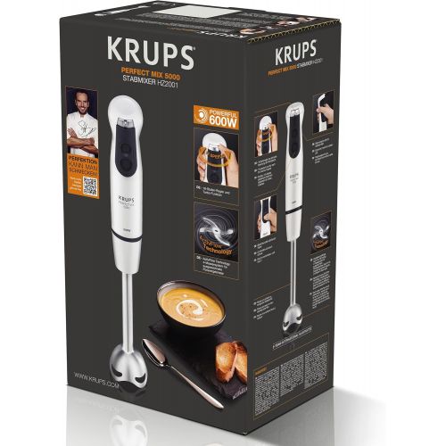  Krups HZ2001 Stabmixer Perfect Mix 5000 inkl. Mixbecher, 4-Messer-Technologie, 16 Geschwindigkeitsstufen, Turbostufe, 600 W, weiss/schwarz/edelstahl gebuerstet