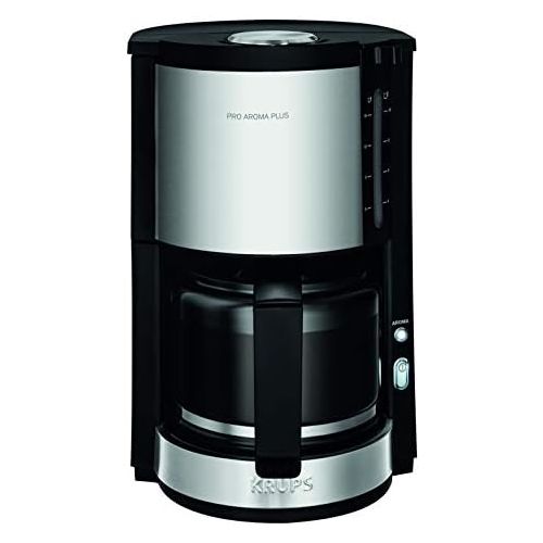  Krups KM321 Proaroma Plus Glas-Kaffeemaschine, 10 Tassen, 1100 W, modernes Design, schwarz mit Edelstahlapplikationen