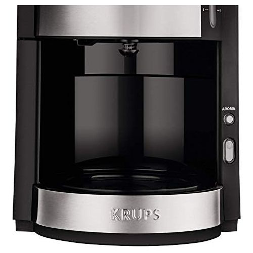  Krups KM321 Proaroma Plus Glas-Kaffeemaschine, 10 Tassen, 1100 W, modernes Design, schwarz mit Edelstahlapplikationen