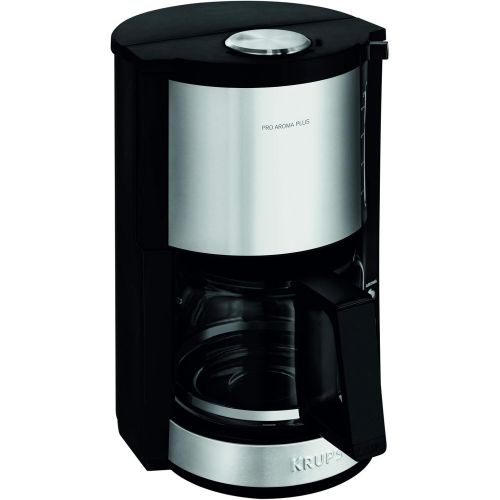  Krups KM321 Proaroma Plus Glas-Kaffeemaschine, 10 Tassen, 1100 W, modernes Design, schwarz mit Edelstahlapplikationen