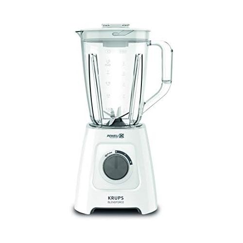  [아마존베스트]Krups KB42Q1 Blendforce 2-in-1 Stand Blender 600 Watt 6 Blades Powelix Technology 2 Speeds + Pulse Ice Crush Function Including: Mixing Container, Juice Container, White / Grey