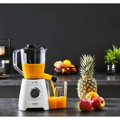  [아마존베스트]Krups KB42Q1 Blendforce 2-in-1 Stand Blender 600 Watt 6 Blades Powelix Technology 2 Speeds + Pulse Ice Crush Function Including: Mixing Container, Juice Container, White / Grey