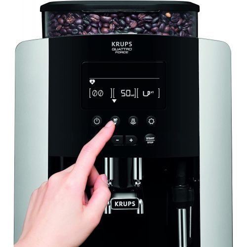  [아마존베스트]Krups EA8178 Arabica Display Quattro Force Fully Automatic Coffee Machine (1450 Watts, Water Tank Capacity: 1.8l, pump pressure: 15 bar, LCD display) black/carbon look