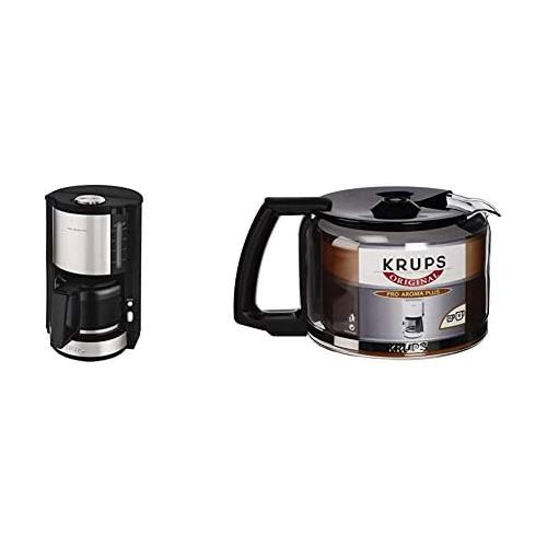  [아마존베스트]Krups KM321 Proaroma Plus Glass Coffee Maker 10 Cups 1100W Modern Design Black with Stainless Steel Appliques & F03442 Glass Jug Espresso/Coffee Machine Accessories with Lid, 10 Cu