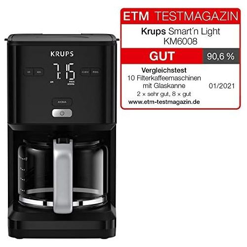  [아마존베스트]Krups KM6008 Smartn Light Filter Coffee Machine | intuitive display | 1.25 L capacity for up to 15 cups of coffee | auto-off function | anti-drip system | 24-hour timer | black