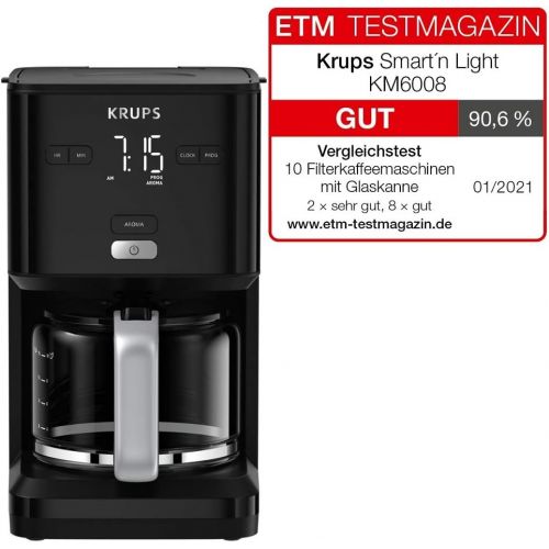  [아마존베스트]Krups KM6008 Smartn Light Filter Coffee Machine | intuitive display | 1.25 L capacity for up to 15 cups of coffee | auto-off function | anti-drip system | 24-hour timer | black