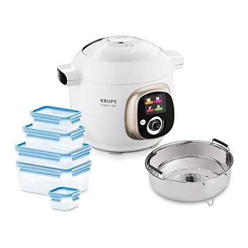  [아마존베스트]Krups Cook4Me CZ7001.GO Multi Cooker incl. 5-piece Emsa Clip and Close Food Storage Container Set (1200 Watt, Steam Cooker Insert, 6 Litre Capacity, 50 Pre-Installed Recipes) White