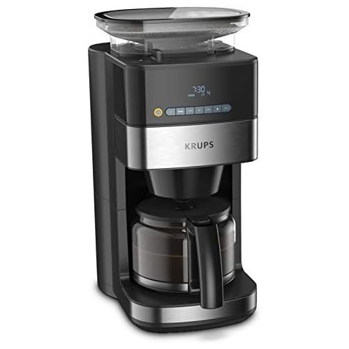  Krups KM8328 Grind Aroma Filter Coffee Machine with Grinder, 180 g Bean Container, 1.25 L Capacity for 15 Cups of Coffee, Auto Off Function, 3 Grinding Levels, 24 Hour Timer, Black