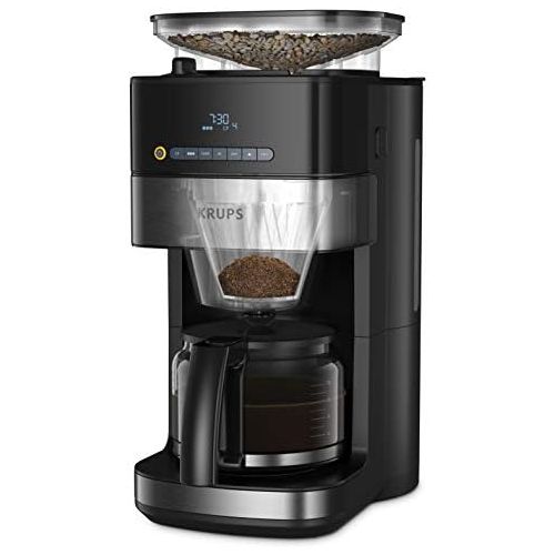  Krups KM8328 Grind Aroma Filter Coffee Machine with Grinder, 180 g Bean Container, 1.25 L Capacity for 15 Cups of Coffee, Auto Off Function, 3 Grinding Levels, 24 Hour Timer, Black