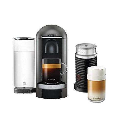  Krups Nespresso XN902T Vertuo Plus inklusive Aeroccino Milchaufschaumer (automatische Kapselerkennung, 1,1 l wassertank, 5 Tassengroessen) titanium