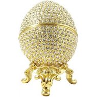 Krustallos Faberge Style Egg Box 24k Gold Plated Swarovski Crystal Russian Figurine Trinket Jewelry Ring Holder Box