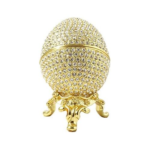  Krustallos Faberge Style Egg Box 24k Gold Plated Swarovski Crystal Russian Figurine Trinket Jewelry Ring Holder Box