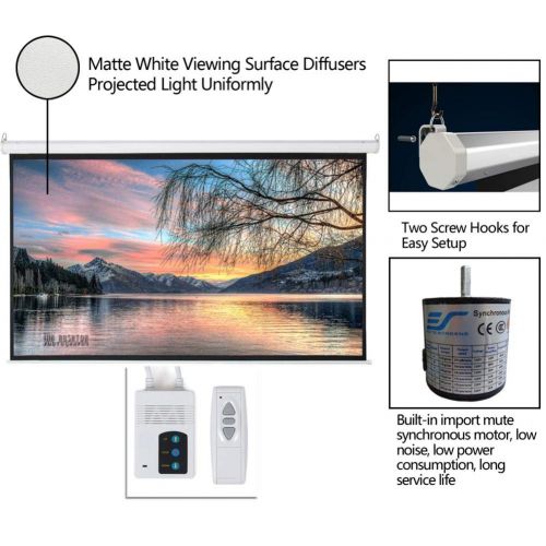  Ksruee 92 16:9 Viewing Area Motorized Projector Screen with Remote Control Matte 80 x 45