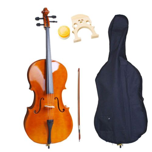  Ktaxon Beginner Cello 44 Full Size BassWood + Bag + Bow + Rosin + Bridge Natural Color