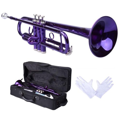  Ktaxon New Bb Beginner School Band Trumpet with Mouthpiece Case Blue Green Purple