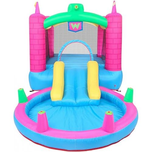  Ktaxon Bounce Inflatable House with 350W Air Blower, Jumping Children Outdoor Castle for Backyard, Park, Kindergarten, Bouncy Water Slide W/Pool, Carrying Bag - Capacity: 3 Kids