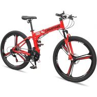 Ktaxon Foldable Mountain Bike 26 Inch Bike 21-Speed Bikes for Adults with Cool Design, Powerful Mechanical Dual Disc Brakes, Double Shock Effect and Ergonomic Cushion (Red/Black)