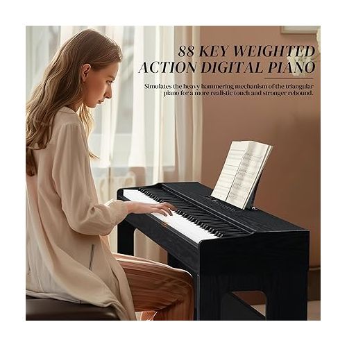  Ktaxon Digital Piano 88-Key Weighted Action Electric Piano with 3-Pedal Unit, Double Bluetooth, Split/Touch/Transpose Control Functions(Black)