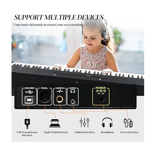  Ktaxon Digital Piano 88-Key Weighted Action Electric Piano with 3-Pedal Unit, Double Bluetooth, Split/Touch/Transpose Control Functions(Black)