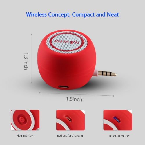  Ktech Portable Mini Speaker for iPhone/iPad/iPod/Tablet, 3W Cellphone Speaker with 3.5mm Aux Input, Clear Loud Sound in Compact Golf Size Body (Passion Red)