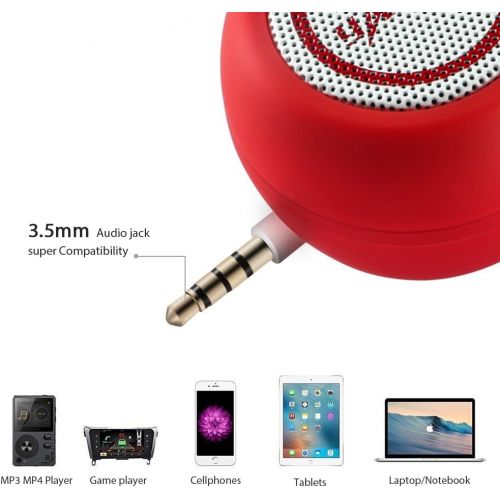  Ktech Portable Mini Speaker for iPhone/iPad/iPod/Tablet, 3W Cellphone Speaker with 3.5mm Aux Input, Clear Loud Sound in Compact Golf Size Body (Passion Red)