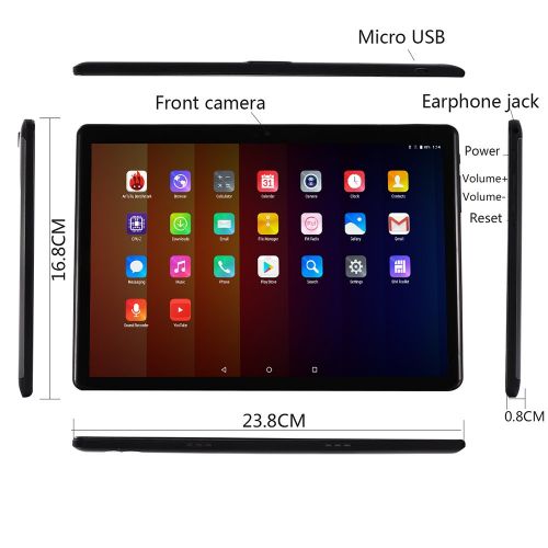  KuBi 10 inch Unlocked 4G WiFi Deca-Core Tablet PC Android 8.0 Lollipop MTK 6797 64G Smart Phone 3G 4G WiFi Google Tablet IPS 1920X1200 GPS Cellphone (Black)