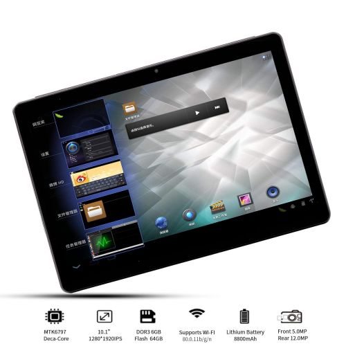  KuBi 10 inch Unlocked 4G WiFi Deca-Core Tablet PC Android 8.0 Lollipop MTK 6797 64G Smart Phone 3G 4G WiFi Google Tablet IPS 1920X1200 GPS Cellphone (Black)