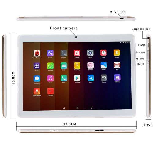  KuBi KUBI 10 inch Tablet Pc Android 7.0 1280x800 IPS Tablets PC Octa Core RAM 4GB ROM 64GB 8MP 3G Dual sim Card Phone Call GPS Bluetooth 7 9 (Gold)