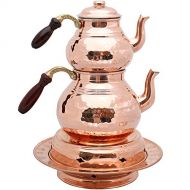 KuVav Cups Set of 2 Copper Teapots with Lids and Wood Handle, Teapot Warmer, Copper Heater, Copper Teapots, Hammered Copper Tea Pot, Turkish Tea, Copper Pot, Samovar