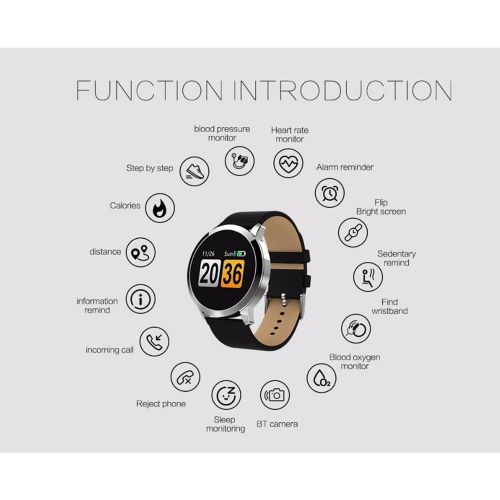  KuWFi Smart-Armband, 2,4 cm (0,95 Zoll) OLED, IP67 wasserdicht, unterstuetzt Herzfrequenzmessung, Bluetooth, Smartwatch fuer Apple, Huawei, iOS, Android