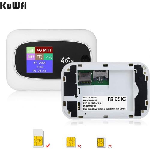  [아마존베스트]KuWFi 4G LTE Mobile WiFi Hotspot Travel Router Partner Wireless SIM Routers with SD SIM Card Slot Support LTE FDD/TDD Work for USA/CA/MX Europe Africa Asia Oceania Almost Universal