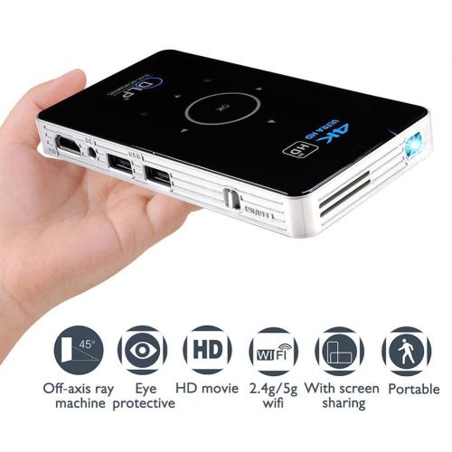  KuWFi Android Smart DLP Mini Projector,4K LED 1080P WiFi Bluetooth pocket projector HD Home Theater Movie Family Cinema, Support WifiHDMIBluetoothUSBTF cardAudio Cable incluidng Tri