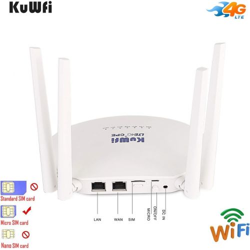  LTE CPE SIM Card Router, KuWFi 300Mbps Unlocked 4G LTE CPE Router with SIM Card Slot with with Powerful 4pcs Non-Detachable Antenna WiFi Hotspot Cat4 150Mbps Share 32 Users