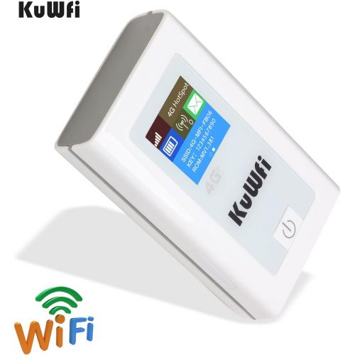  KuWFi Portable 5200mAH Power Bank 3G 4G Wireless Route 150Mbps cat4 4G Mobile WiFi Hotspot with SIM Card Slot Support AT&T Work with EU Asia (sim Card not Included) with LCD Displa