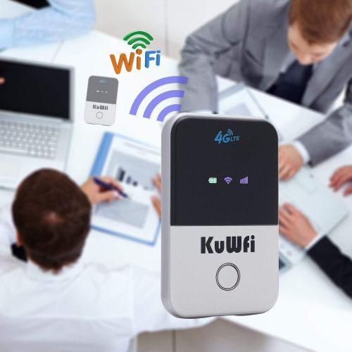  KuWFi 4G Pocket WiFi Router LTE Wireless Unlocked Travel Partner Modem with SIM Card Slot Support LTE FDD B1B3B5 Work with AT&T and U.S. Cellular 4G